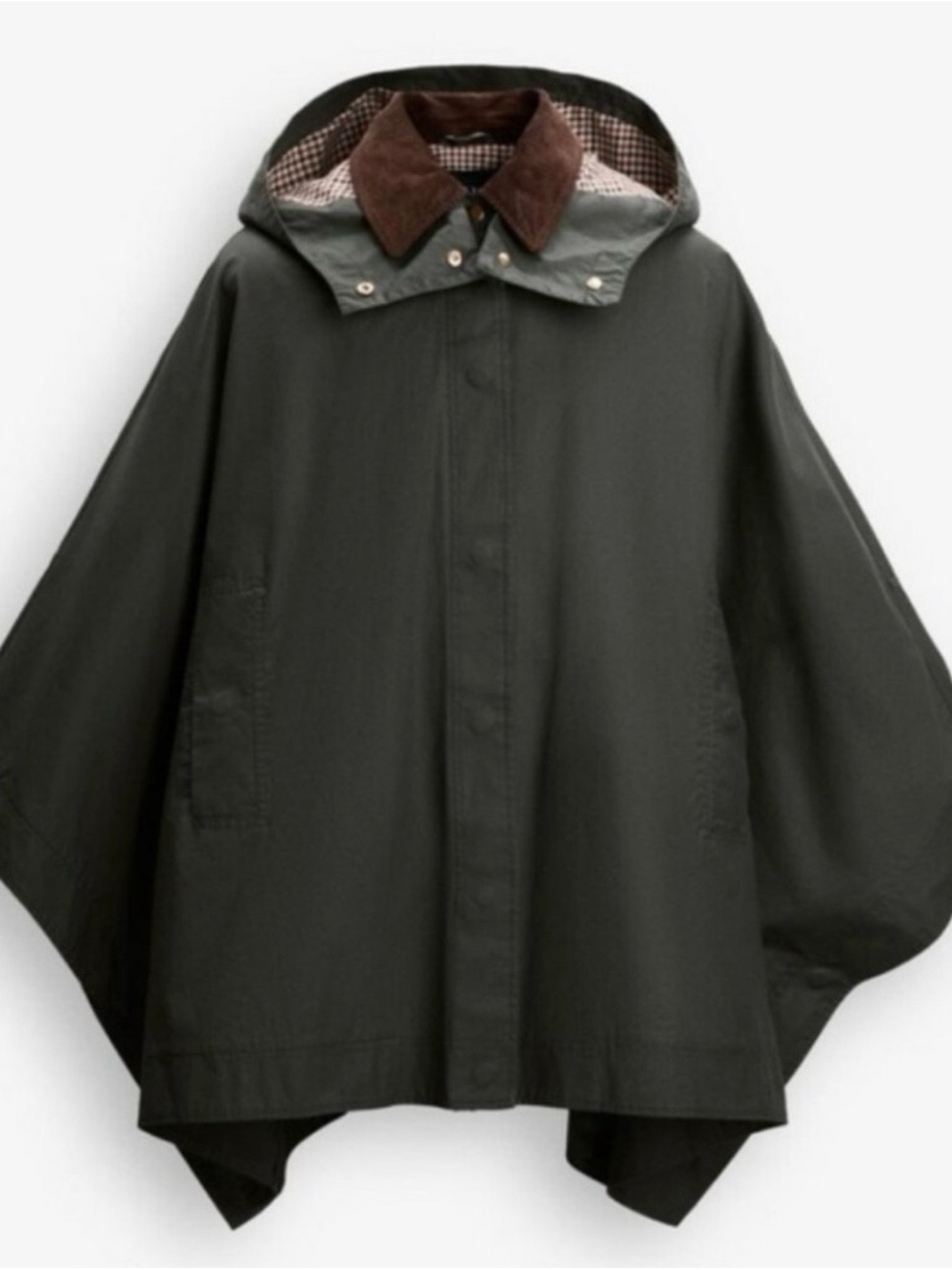 Zara Olive Hooded Cape with Brown Corduroy Collar